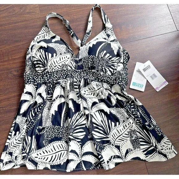 Coco Reef Sublime Bra Sized Underwire Tankini Top Midnight Jungle Black 38F - Picture 5 of 10